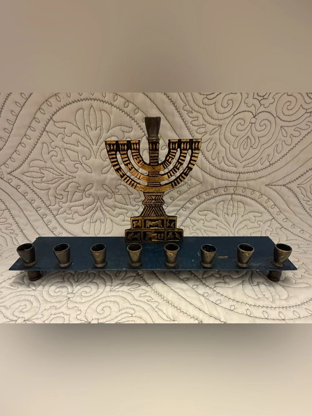 Blue and Gold Menorah/ Hanukkia Candle Holder